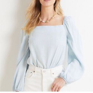 Anthropology Cloth & Stone Chambray Square Neck Smocked Back Top. Size Medium